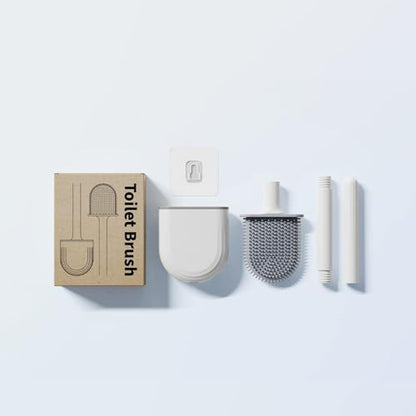 RV Silicone Toilet Brush with Holder, Drill-Free Wall Mounted Toilet Bowl Cleaner, Anti-Drip Anti-Roll Compact Brush for RV Camper & Small Bathroom - color: White 2pc