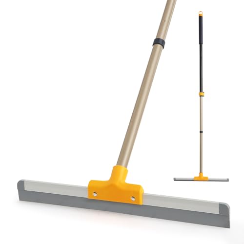 Yocada Rubber Floor Squeegee TPR Blade Scrubber Broom Telescopic Household Shower Squeegee for Garage Courtyard Concrete Shower Bathroom Floor Marble Tile Water Foam Pet Hair Removal Cleaning