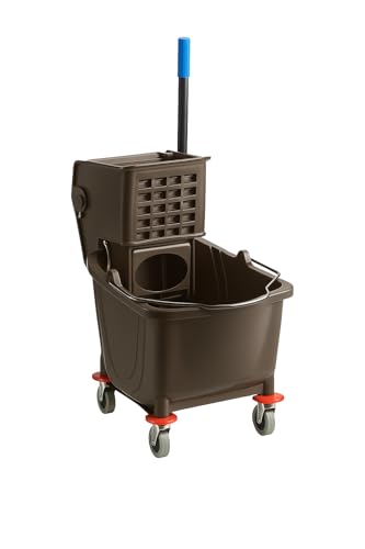 Brown 35-Quart Commercial Mop Bucket with Side-Press Wringer – Heavy-Duty Cleaning System for Restaurants, Hotels, Schools, Offices, and Industrial Floor Maintenance - color: Brown