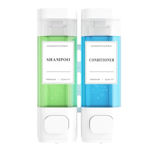 Shampoo and Conditioner Dispenser – Wall-Mounted Shower Soap Dispenser, No-Drill Installation, Lockable, 900 ml Capacity,for Bathroom & Hotel or Airbnb (White, 2-Pack) - color: White-2-pack
