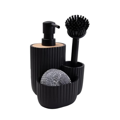 Multifunctional Soap Dispenser, Sponge Holder & Brush Holder – Scrub Daddy Soap Dispenser, 3 in 1 Liquid Hand Dish Soap Dispenser Sink Caddy Organizer for Kitchen Bathroom Countertop black
