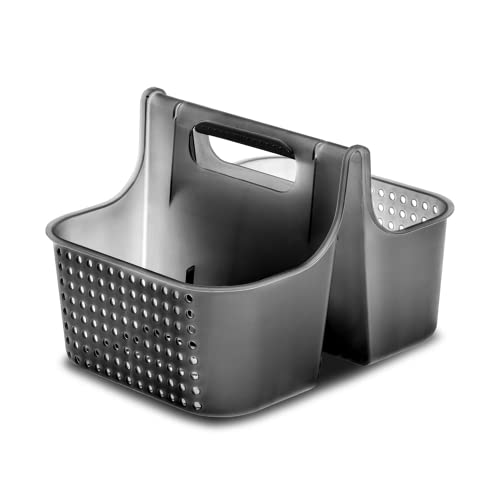 madesmart Large Premium Portable Shower Caddy, Hold Soap, Shampoo, Hair Supplies and Beauty Products, Cleaning Supplies Organizer for Home, Dorm, Plastic Shower Tote, Soft Handle, Smoke - color: Carbon, size: Large