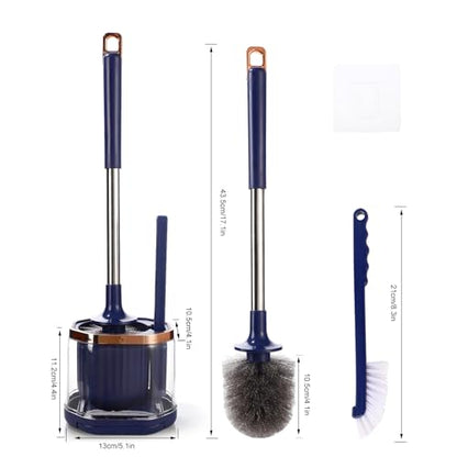 Toilet Bowl Brush and Holder 2 Pack Long Handled Toilet Brush Set for Bathroom with Gap Cleaning Brush and Clip deep Cleaning Wall-Mounted Household 3-in-1 Cleaning Brush Set （Blue）