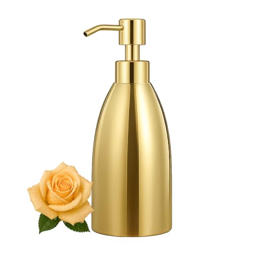 304 Stainless Steel Soap Dispenser 16oz Rust-Proof Liquid Soap Pump Bottle for Kitchen or Bathroom Countertop Hand Dish Lotion Leak-Proof (Polished Gold) - color: Polished Gold