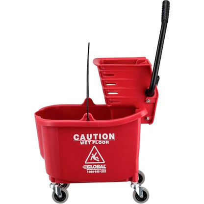 Global Industrial Commercial Mop Bucket and Wringer Combo with Side Press, 38 Quart Capacity, Durable Corrosion-Resistant Polypropylene, 3" Swivel Casters, Red - color: Red