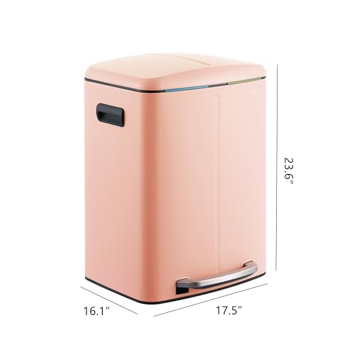 happimess HPM1005G Marco Rectangular 10.6-Gallon Double Bucket Trash Can with Soft-Close Lid, Flamingo Pink, Fingerprint Resistant, Modern, Minimalistic for Home, Kitchen, Office, Bedroom, Bathroom - color: Flamingo Pink