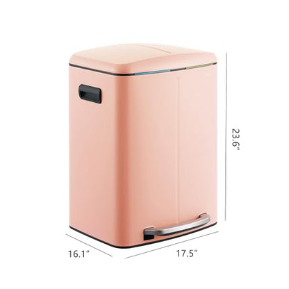 happimess HPM1005G Marco Rectangular 10.6-Gallon Double Bucket Trash Can with Soft-Close Lid, Flamingo Pink, Fingerprint Resistant, Modern, Minimalistic for Home, Kitchen, Office, Bedroom, Bathroom - color: Flamingo Pink