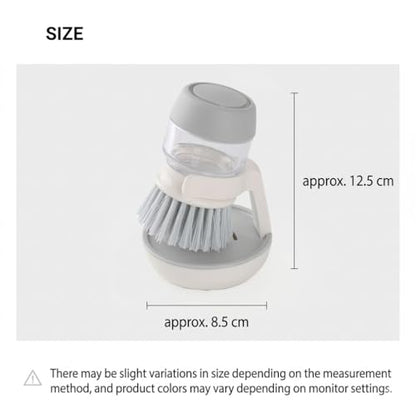 Soap Dispensing Palm Brush with Storage Stand - Self-Draining Kitchen Scrub Brush Set for Dishes & Pans, Push Button Cleaning Brush with Refillable Dispenser, 3.3 x 4.9 Inches, White & Grey