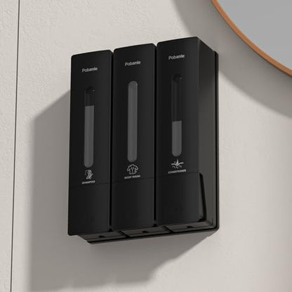 1984 Shower Soap Dispenser Bathroom Set Shampoo Conditioner Body Wash Dispenser Wall Mounted Shower Shampoo Dispenser 3 Chamber No Drill for Home Star Hotel 3 x 400ml Black - color: Black 3 Chamber