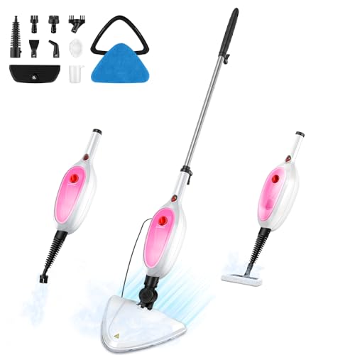 Steam Mop & Detachable Handheld Steamer 2-in-1 Design, 20s Fast Heat-Up, 16FT Power Cord, 10-in-1 Multi-Purpose Steam Cleaner for Hardwood Floors/Carpet/Tile/Grout/Window/Stove for Deep Home Cleaning - color: Peach Pink