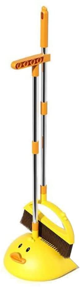 Cute Duck Cleaning Broom and Dustpan Set with Long Handle Stand Up Broom and Dustpan for Home Kitchen Room Office, Outdoor Indoor (Yellow)