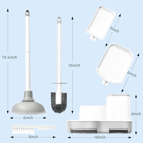2 Pack Toilet Brush and Holder Set with Plunger, Crevice Cleaning Brush for Deep Cleaning, Space Saving Storage