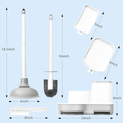 2 Pack Toilet Brush and Holder Set with Plunger, Crevice Cleaning Brush for Deep Cleaning, Space Saving Storage