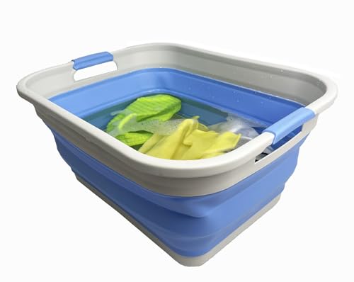 SAMMART 41L (10.8 gallon) Collapsible Plastic Laundry Basket - Foldable Pop Up Storage Container/Organizer - Portable Washing Tub - Space Saving (Grey/Little Boy Blue, Rectangular) - color: Grey/Little Boy Blue