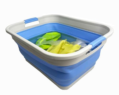 SAMMART 41L (10.8 gallon) Collapsible Plastic Laundry Basket - Foldable Pop Up Storage Container/Organizer - Portable Washing Tub - Space Saving (Grey/Little Boy Blue, Rectangular) - color: Grey/Little Boy Blue