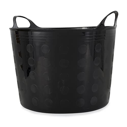 Tuff Stuff Products F12-BK Large 12 Gallon Plastic Outdoor Carry Flex Tub Storage Bin Container Tote Tubs Bucket with Handles, Black