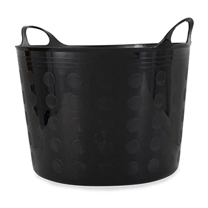 Tuff Stuff Products F12-BK Large 12 Gallon Plastic Outdoor Carry Flex Tub Storage Bin Container Tote Tubs Bucket with Handles, Black