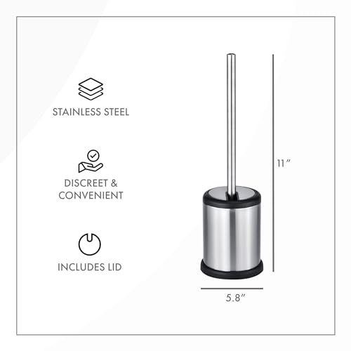 ToiletTree Products Toilet Brush with Lid - Sleek Toilet Bowl Brush and Holder - Toilet Scrubber Brush Set with Heavy-Weight Base - Lidded Toilet Bowl Cleaner Brush and Holder - Chrome - style: Stainless Steel