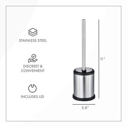 ToiletTree Products Toilet Brush with Lid - Sleek Toilet Bowl Brush and Holder - Toilet Scrubber Brush Set with Heavy-Weight Base - Lidded Toilet Bowl Cleaner Brush and Holder - Chrome - style: Stainless Steel