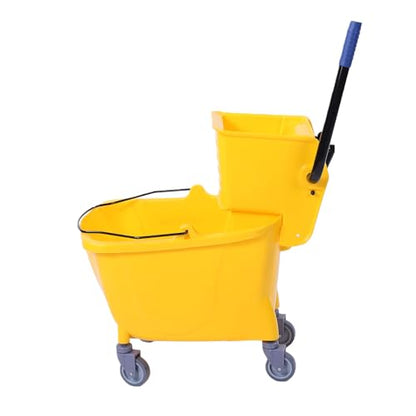 Fockety Commercial Mop Bucket, 32L Side Press Wringer Mop Bucket Efficient Drying Floor Cleaning with Wringer Ergonomic Handle for Restaurants Offices Industrial Spaces