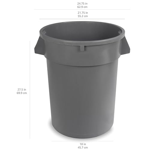 Amazon Basics Heavy Duty Sturdy Round Trash Can, 32 Gallon, Grey, Pack of 2