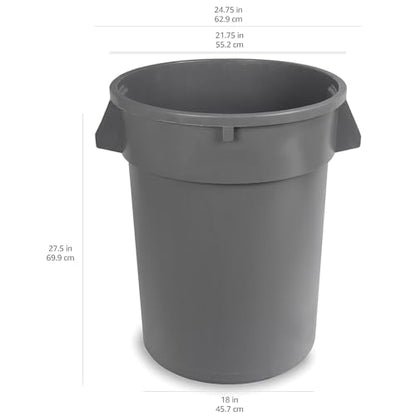 Amazon Basics Heavy Duty Sturdy Round Trash Can, 32 Gallon, Grey, Pack of 2