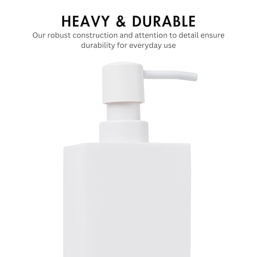 Matte White Square Soap Dispenser for Kitchen & Bathroom – 15 oz Refillable Resin Pump Bottle for Dish Soap, Hand Soap, Shampoo, Conditioner – Modern Countertop Dispenser with Non-Slip Protective Pads - color: White, style: Square Soap Dispenser