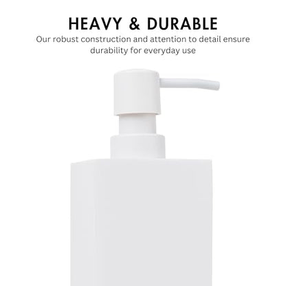 Matte White Square Soap Dispenser for Kitchen & Bathroom – 15 oz Refillable Resin Pump Bottle for Dish Soap, Hand Soap, Shampoo, Conditioner – Modern Countertop Dispenser with Non-Slip Protective Pads - color: White, style: Square Soap Dispenser