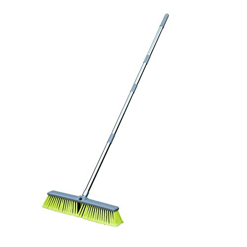 Upgraded 18" Push Broom with Adjustable Long Handle, Total Length is 55", Multi-Surface Floor Scrub Brush for Cleaning Deck, Patio, Garage, Driveway - size: 18" Push Broom + 55" Handle