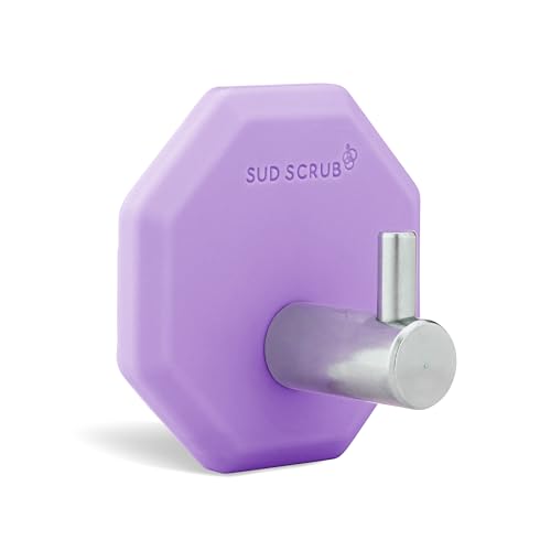 Sud Scrub® Antimicrobial Shower Hook, Self Adhesive Hooks for Shower Wall, Heavy Duty Removable Wall Hooks, Stick On Hooks for Hanging, Bathroom Towel Hook (Purple) - color: Purple