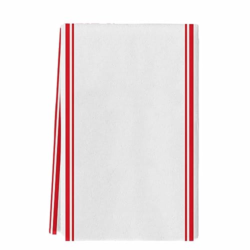 Chic D Red White Stripe Kitchen Towels, Absorbent Microfiber Hand Towels for Kitchen Bathroom Bar Decorative Simple Stripes Ultra Soft Resuable Cleaning Cloths Washable Fast Drying - size: 18" x 28"