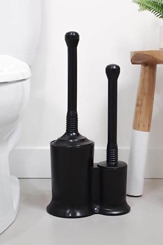 Master Plunger 500 & Toilet Brush Combo Set – Heavy-Duty Black Toilet Plunger with High-Efficiency Brush and Holder – Durable, Compact Bathroom Cleaning Kit - color: Black