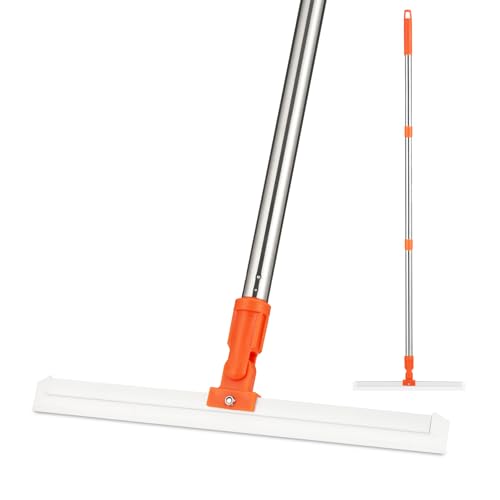 14" Rubber Floor Squeegee with 48" Long Handle,Scraper for Concrete Floor, Tile Floor, Metal Aluminium Heavy Duty Garage Shower Floor Squeegee Broom for Removing Water, Commercial Scrubber Mop