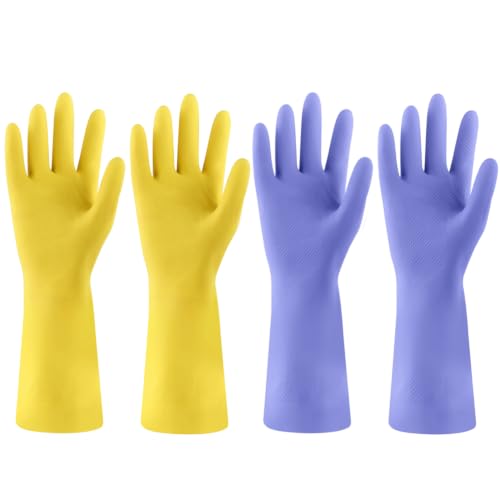 Rubber Kitchen Dishwashing Gloves - 4 Pairs Colorful Reusable Cleaning Gloves for Kitchen Washing Dishes and Household Cleaning (Medium, Yellow+Blue) - color: Yellow,blue, size: Medium (Pack of 4)
