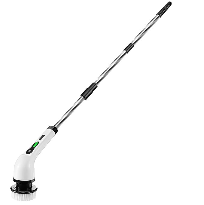 Electric Spin Scrubber, Cordless Cleaning Brush Waterproof with 9 Replaceable Brush Heads, 1.5H Power Dual Speed, Shower Scrubber with Extension Handle for Bathroom Tub Tile Floor Car
