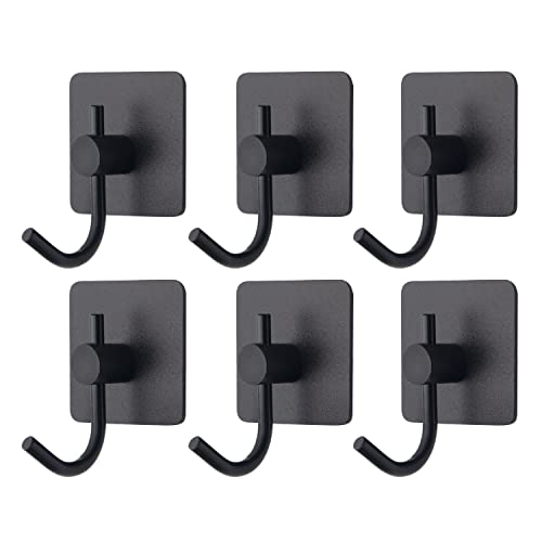VAEHOLD 6 Pack Adhesive Wall Hooks, Heavy Duty Sticky Holder Aluminum Towel Hooks for Hanging Coat, Hat, Key, Clothes, Closet Hook Wall Mount for Kitchen, Bathroom, Office (Black) - color: Black, size: 6 Pack
