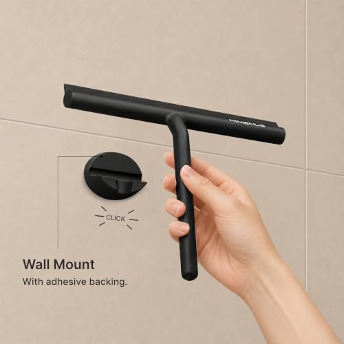 Minismus Shower Squeegee with Magnetic Hook - Silicone Window Wiper with Adhesive Wall Mounted Hanger - Shower Squeegee for Glass Doors - Rubber Squeegee - Shower Glass Cleaner (8.25 inches, Black) - color: Black