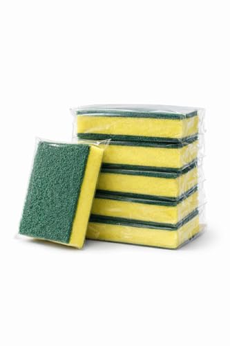 Heavy Duty Kitchen Sponges, Individually Wrapped, Green & Yellow Scrub Sponges – 40 Count, Medium Duty Cleaning Sponges for Dishes, Cookware & Surfaces