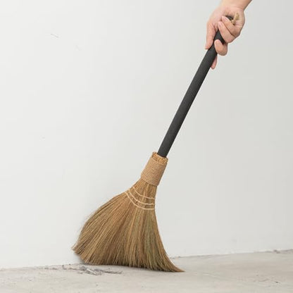 Natural Whisk Sweeping Black Handle Broom - Brooms for Wedding Jumping Ceremony Halloween DIY Decoration - Vietnamese Straw Soft Broom 12.2" Width, 28.35" Length - style: Black