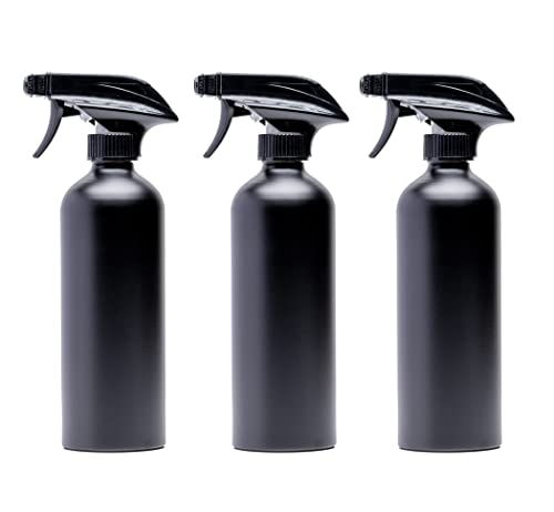 Aluminum Empty Spray Bottles (3 Pack) 16oz - Matte Black Metal Aluminum Refillable Spray Bottle, Cleaning Solution, Hair, Plants, Gardening, BBQ Grilling, Restaurants (New Updated Sprayers)