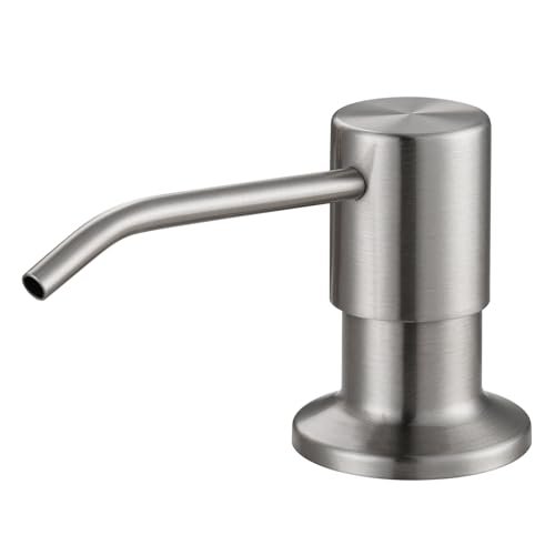 Built in Kitchen Sink Soap Dispenser: Stainless Steel Pump Head with 17 Ounce Large Soap Bottle, Easy Top Refill Design – No Bending Down for Countertop, Brushed Nickel - color: Brushed Nickel