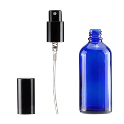 YIZHAO Blue Glass Spray Bottles 4oz, with Small Fine Mist Spray, Metal Cap, Refillable for Essential Oil,Travel,Cleaning,Perfume,Aromatherapy,Makeup – 4 Pcs - color: Blue, size: 100ml-4