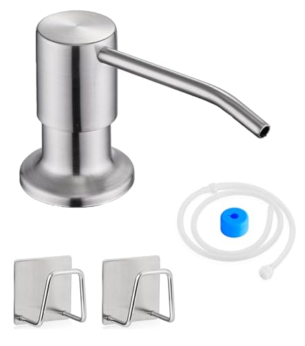 Sink Soap Dispenser Pump with 2 Sponge Holders, Curovtrp Soap Dispenser for Kitchen Sink Stainless Steel Pump Head (Plastic Built in) with 39" Extension Tube kit, No Need to Refill, Brushed Nickel - color: Brushed Nickel, size: Tube