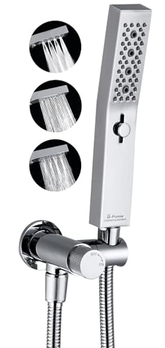 G-Promise All Metal Handheld Shower Set with 3-Function Showerwand, included Handheld Holder to Control on/off Switch and 70 Inch Tangle-Free Stainless Steel Hose Chrome - color: Chrome
