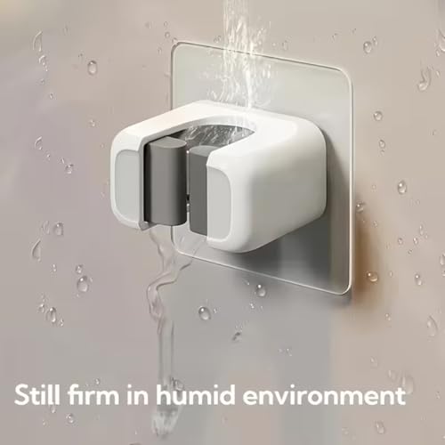 Wall-Mounted Mop and Broom Holder - Self-Adhesive, No Drilling Required, Household Storage Fixture for Easy Installation, ABS Material, White and Grey