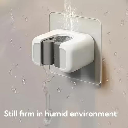 Wall-Mounted Mop and Broom Holder - Self-Adhesive, No Drilling Required, Household Storage Fixture for Easy Installation, ABS Material, White and Grey