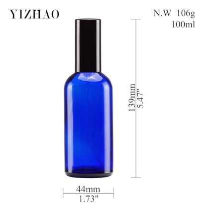 YIZHAO Blue Glass Spray Bottles 4oz, with Small Fine Mist Spray, Metal Cap, Refillable for Essential Oil,Travel,Cleaning,Perfume,Aromatherapy,Makeup – 4 Pcs - color: Blue, size: 100ml-4