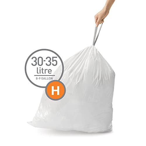 simplehuman Code H 60 Count Custom Fit Liners, Drawstring Kitchen Trash Bags, One-by-One Mess-Free Dispense, Extra Thick & Double Seamed, 50% PCR Plastic, 30-35 Liter / 8-9 Gallon, White - size: 60 Count (Pack of 1)