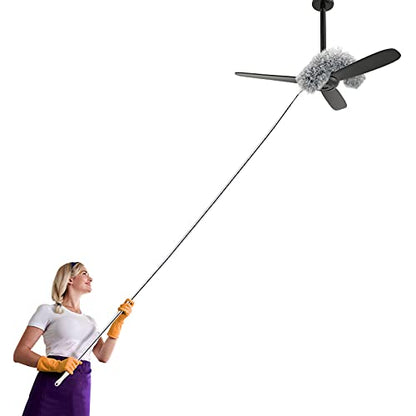 Anawin Microfiber Duster for Cleaning, 100’’ Duster with Extension Pole, Extendable Bendable Cobweb Telescoping Long Dusters for High Ceiling Fan, Blinds, Vents, Furniture, Cars(Single Head) Gray