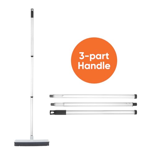 Rubber Bristle Broom for Floors Salon Broom, Rubber Squeegee Broom, Rug Broom, Rubber Rake for Human Hair, Pet Hair, Fur, Lint, Liquid, with 3-Part Handle, Grey - size: Broom - 48" Handle